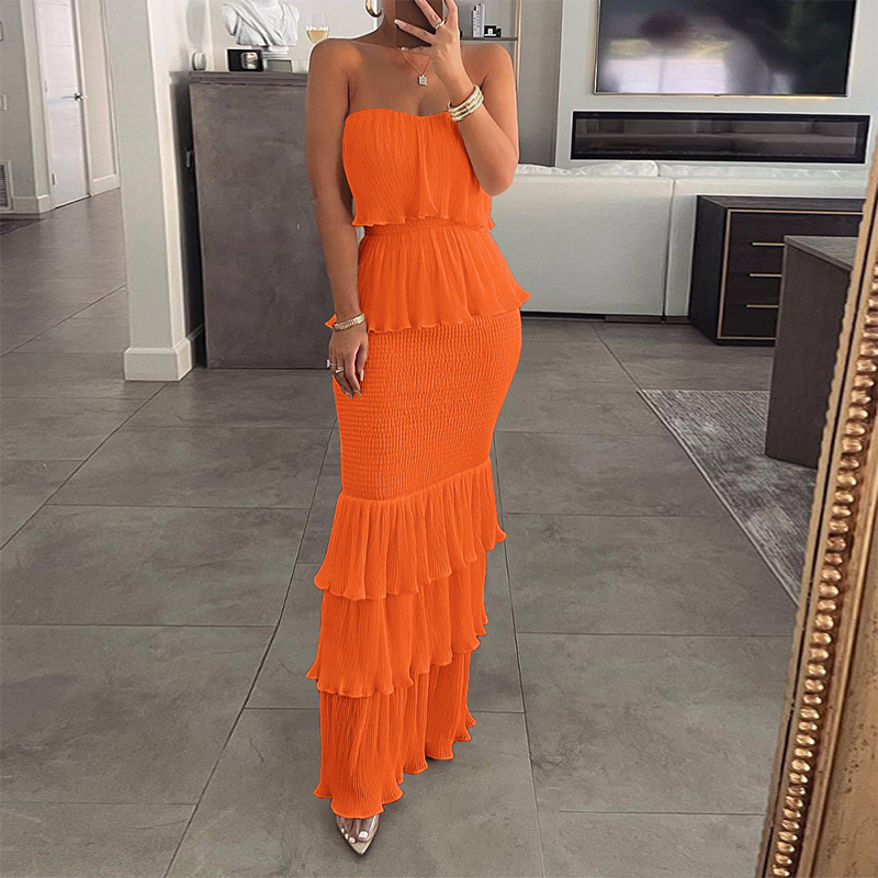2026 Fashionable and Sexy Women's Clothing: Sleeveless Strapless Dress with Pleated Ruffles and Hem - Summer Style image 1