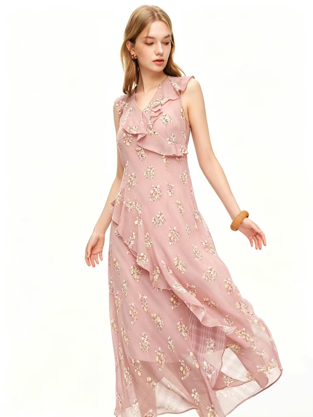2026 Summer V-neck Elegant Floral Backless Sleeveless Dress image 1