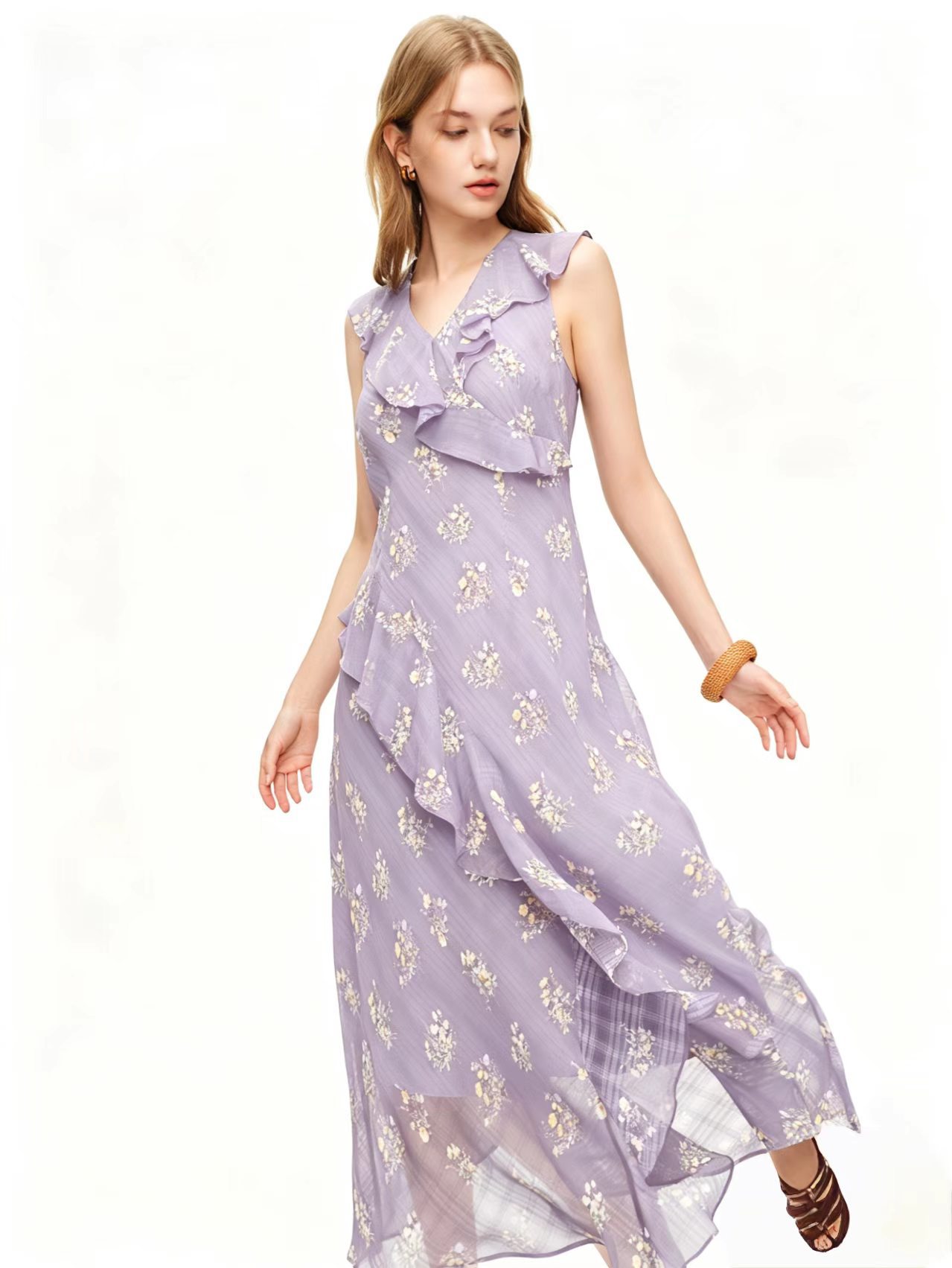 2026 Summer V-neck Elegant Floral Backless Sleeveless Dress image 3