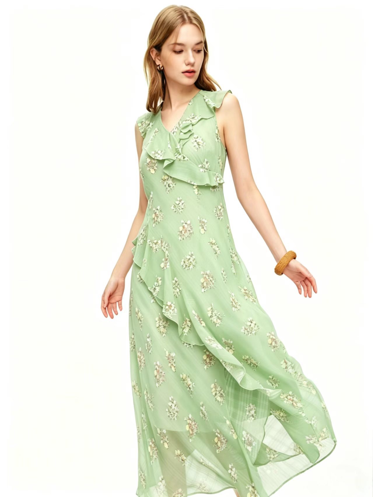 2026 Summer V-neck Elegant Floral Backless Sleeveless Dress image 4