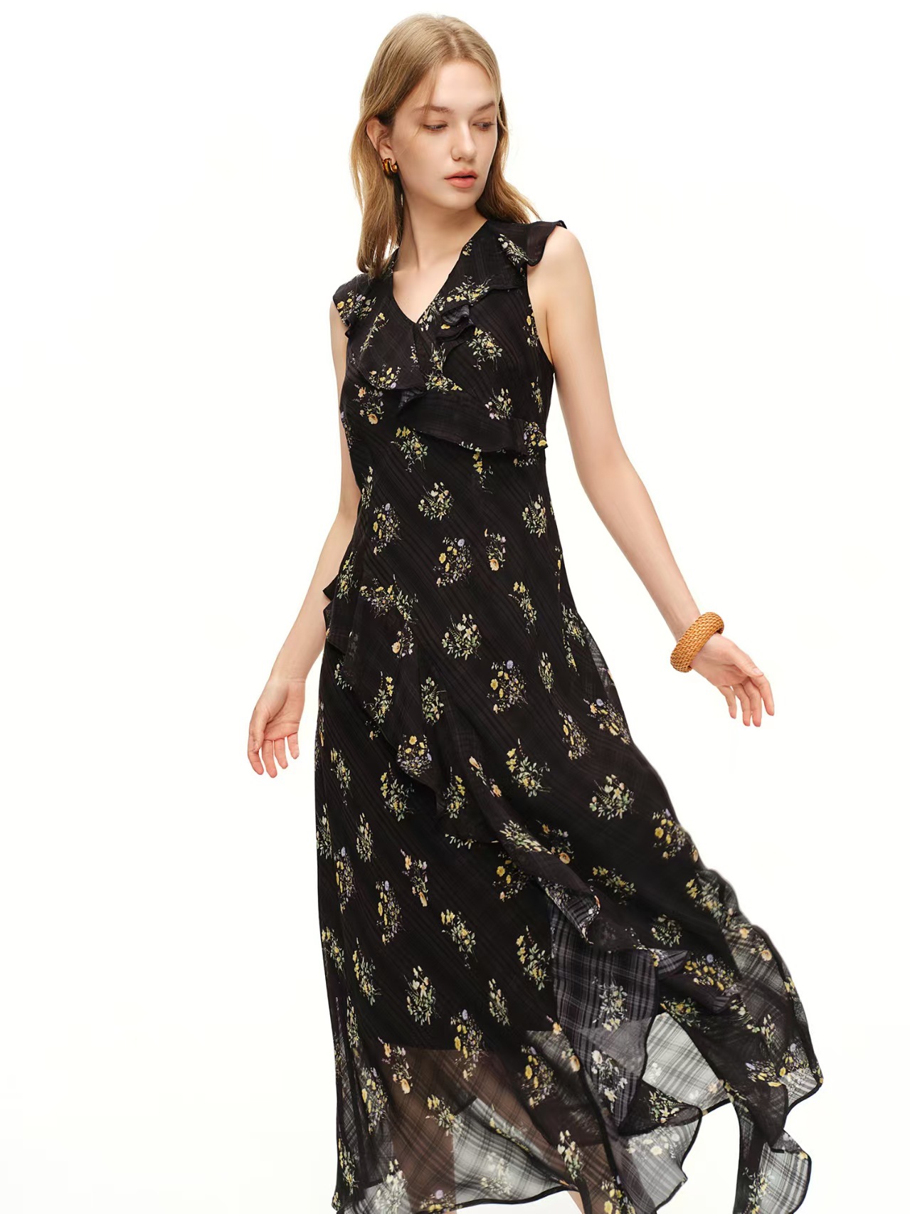 2026 Summer V-neck Elegant Floral Backless Sleeveless Dress